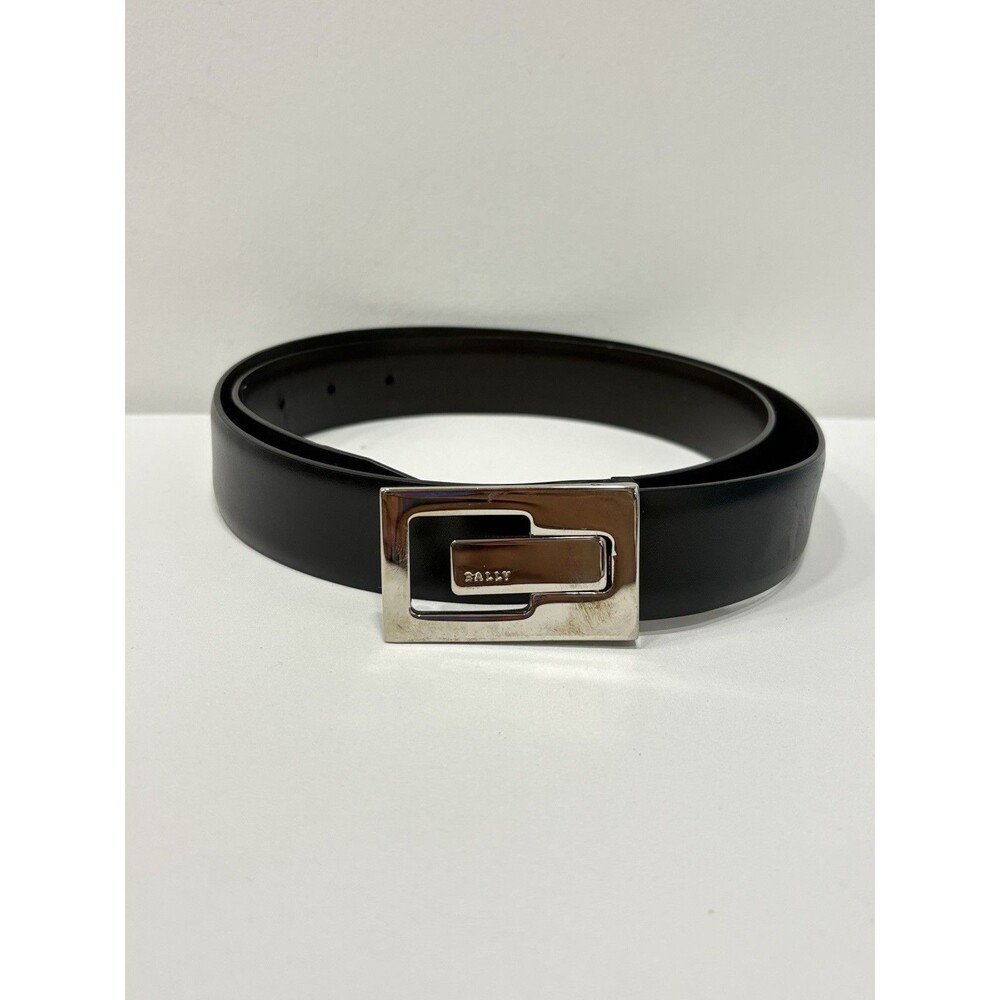 BALLY BELT Mens Black L/XL Large (44") Real Leather Italy Narrow Slim Designer